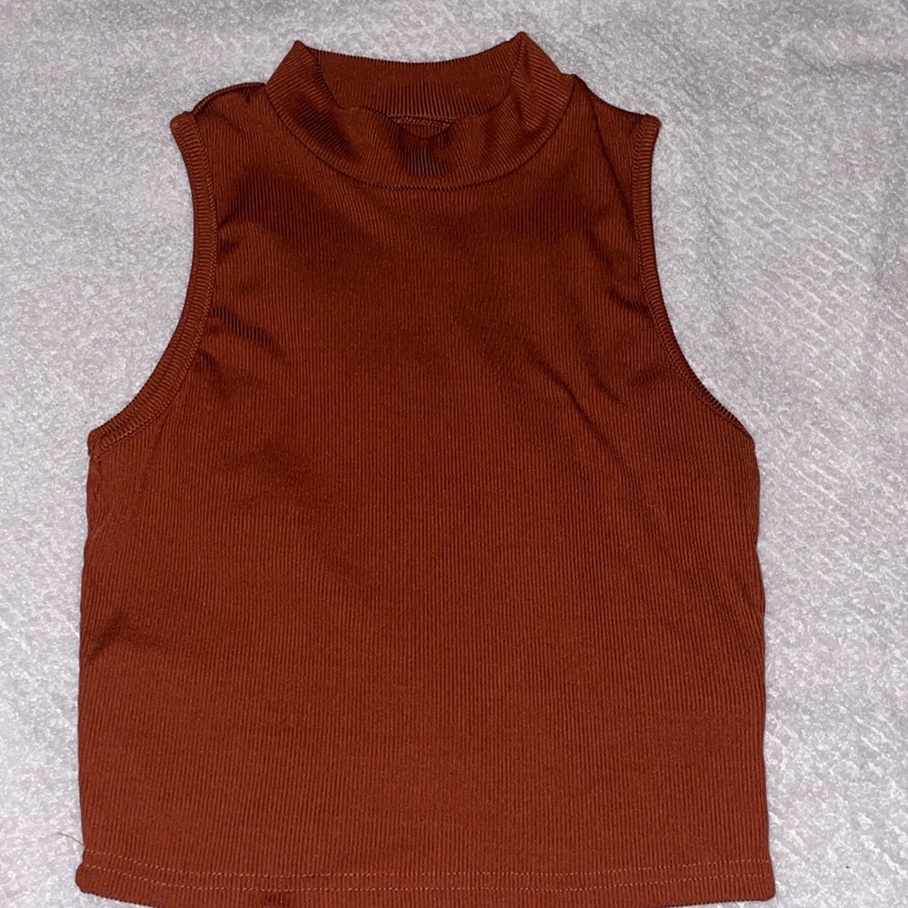 SHEIN, Mock Neck Rib-knit Tank Top. Rust Brown XS EU:34 US:2